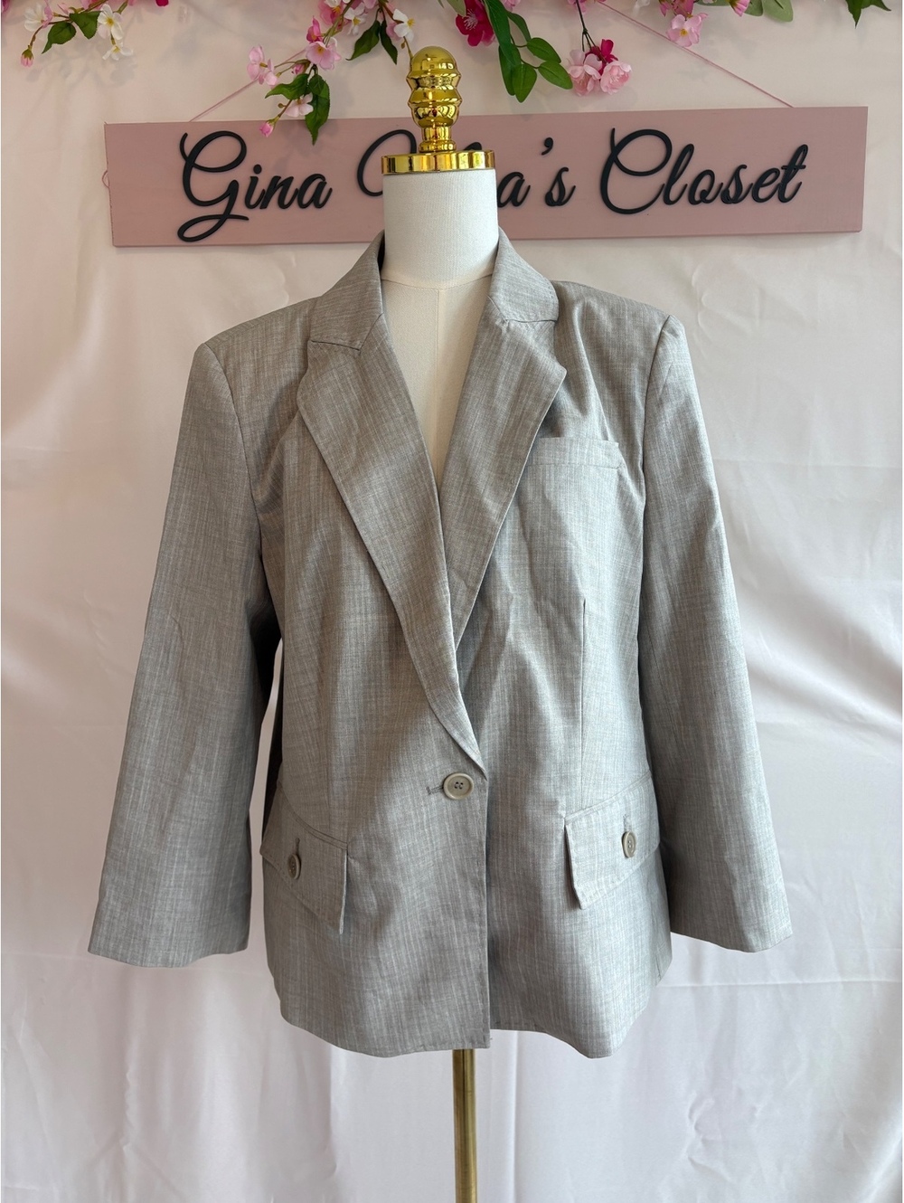 Etcetera Women's Gray Pinstripe Blazer Size 16